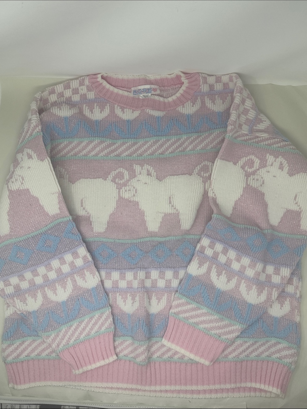 VINTAGE FAIRY KEI ROSE CREWNECK SWEATER PIGS SPARKLE MADE IN USA